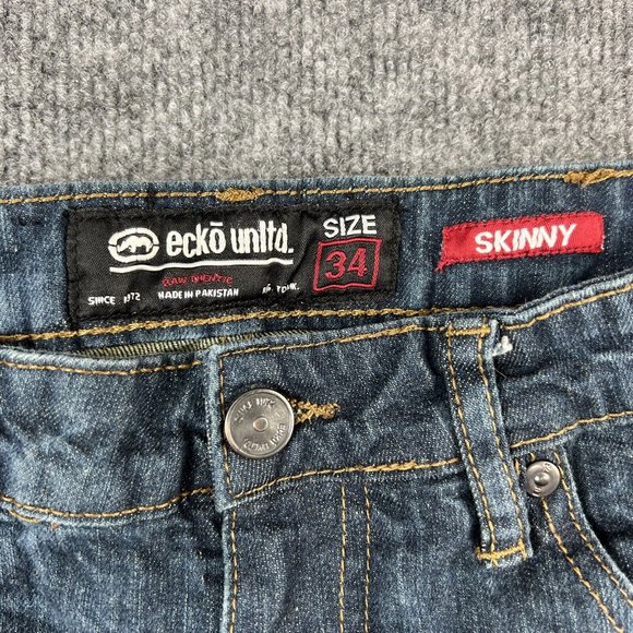 Ecko Unltd Jeans Mens 32 Blue Skinny Low Acid Washed Pockets Rap Hip Hop 32x30 - Picture 3 of 12